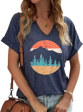 Adventure Hiking Camping Mountain Shirt for Women Travel Graphic Tee Shirts,US National Parks Shirt Outdoor Nature Tops