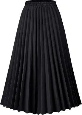 Basoteeuo Womens Skirt Leopard Print Midi Long Shirring Pleated Skirts High Waisted A Line Skirts