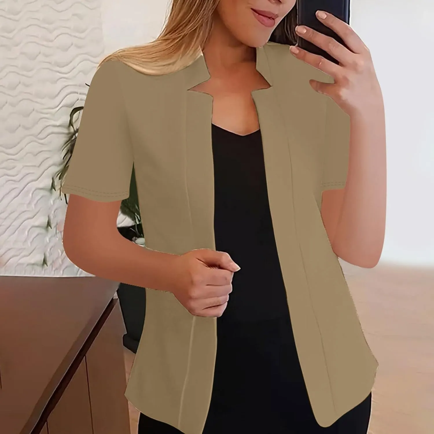 Blazers Jackets for Women 2025 Summer Short Sleeve Business Casual Cardigans Lapel Open Front Work Office Suit Blazer