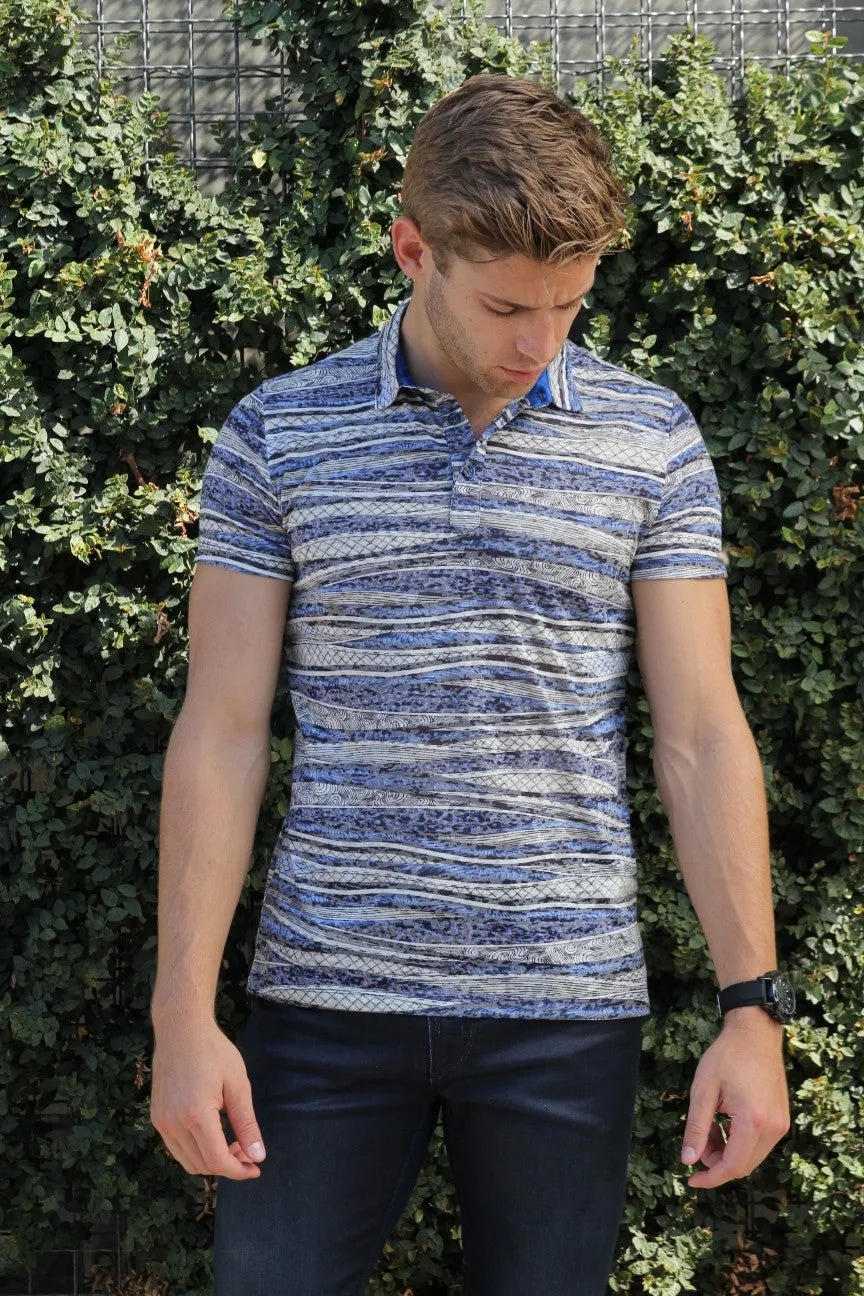 Blue Stripe Print Polo Shirt