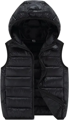 Boys Girls Puffer Vest Sleeveless Quilted Vest Zipper Hooded Down Puffy Jacket Winter Kids Warm Gilet Waistcoat