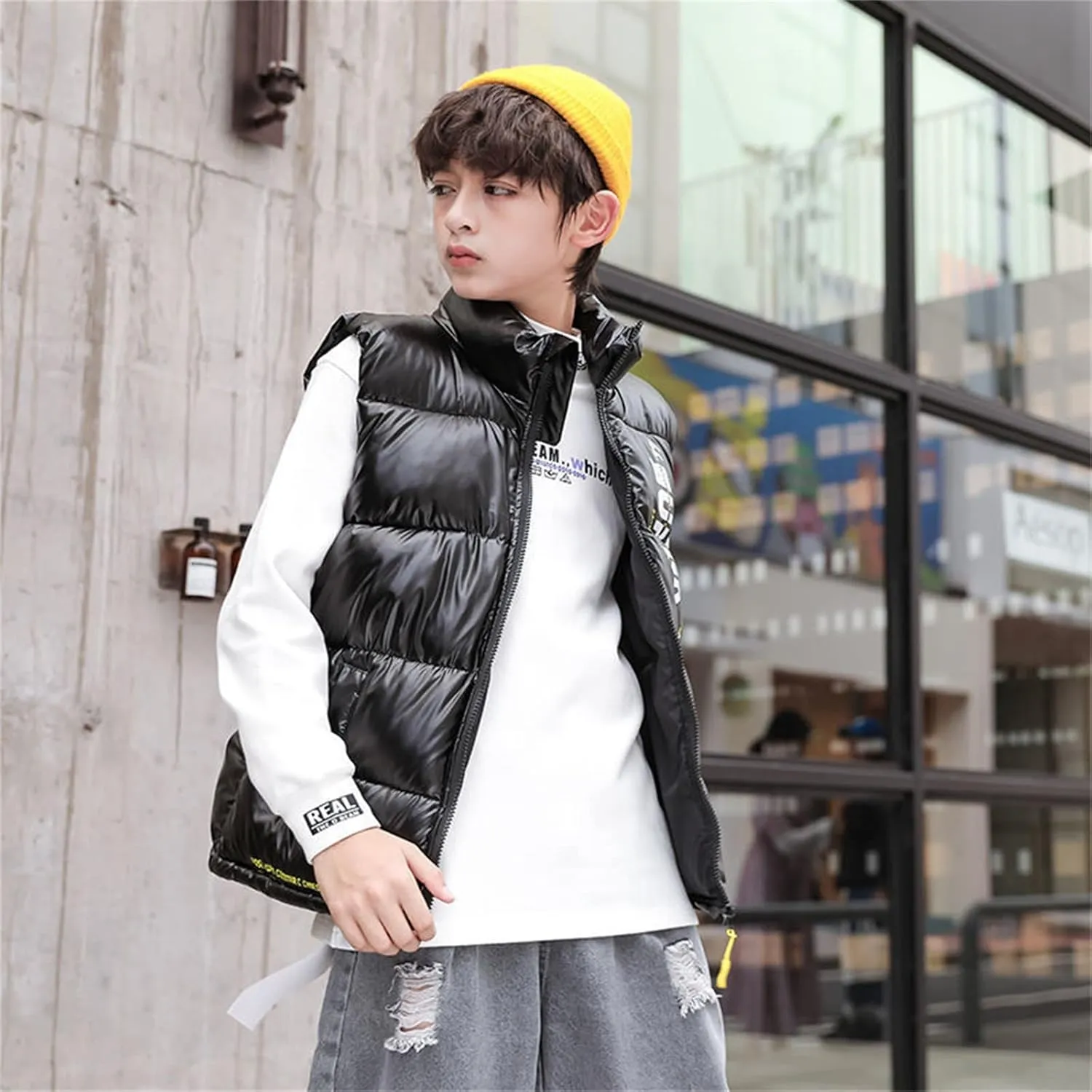 Boys Girls Puffer Vest Winter Coat Warm Lightweight Toddler Vest Outerwear High Neck Cute Sleeveless Down Jacket Coat