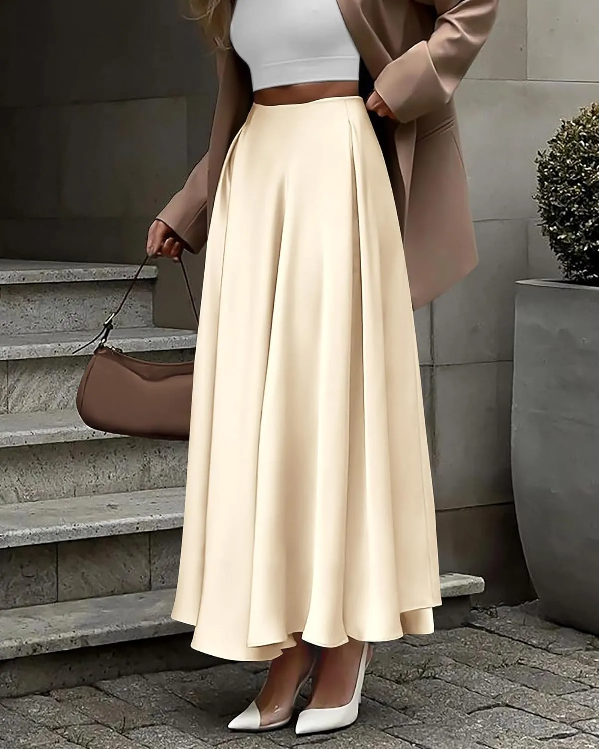 BTFBM High Waisted Skirts for Women Fall Clothes 2025 Elegant Satin Flowy A-Line Cocktail Formal Night Out Maxi Skirt