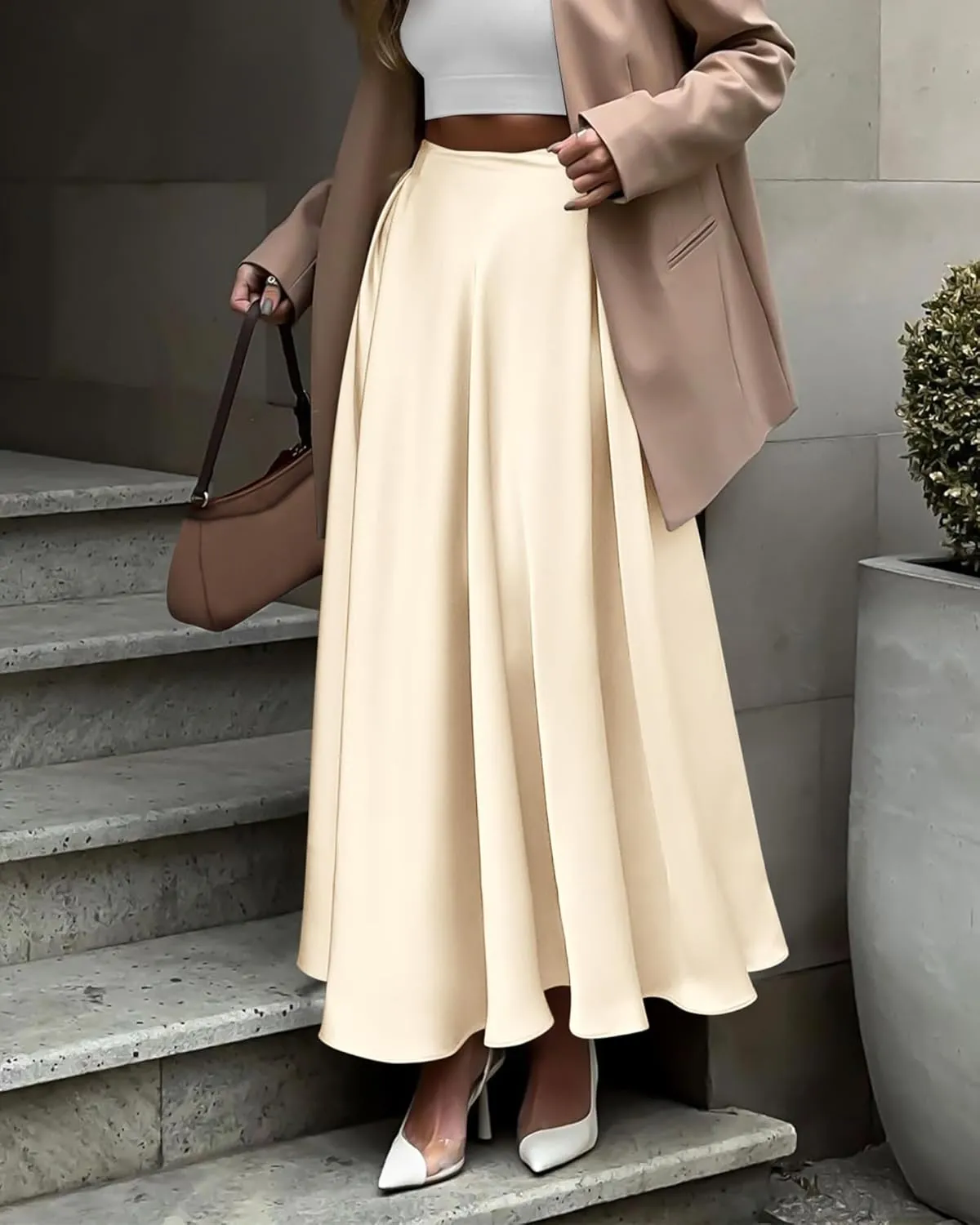 BTFBM High Waisted Skirts for Women Fall Clothes 2025 Elegant Satin Flowy A-Line Cocktail Formal Night Out Maxi Skirt