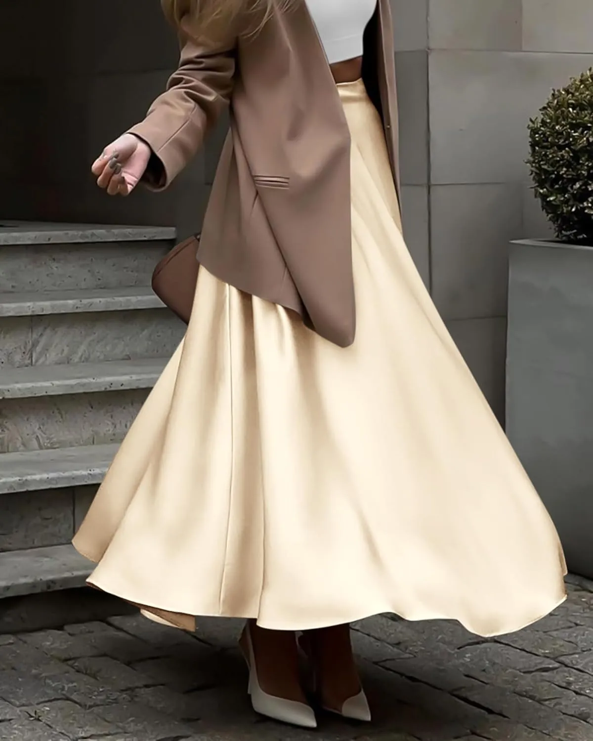 BTFBM High Waisted Skirts for Women Fall Clothes 2025 Elegant Satin Flowy A-Line Cocktail Formal Night Out Maxi Skirt
