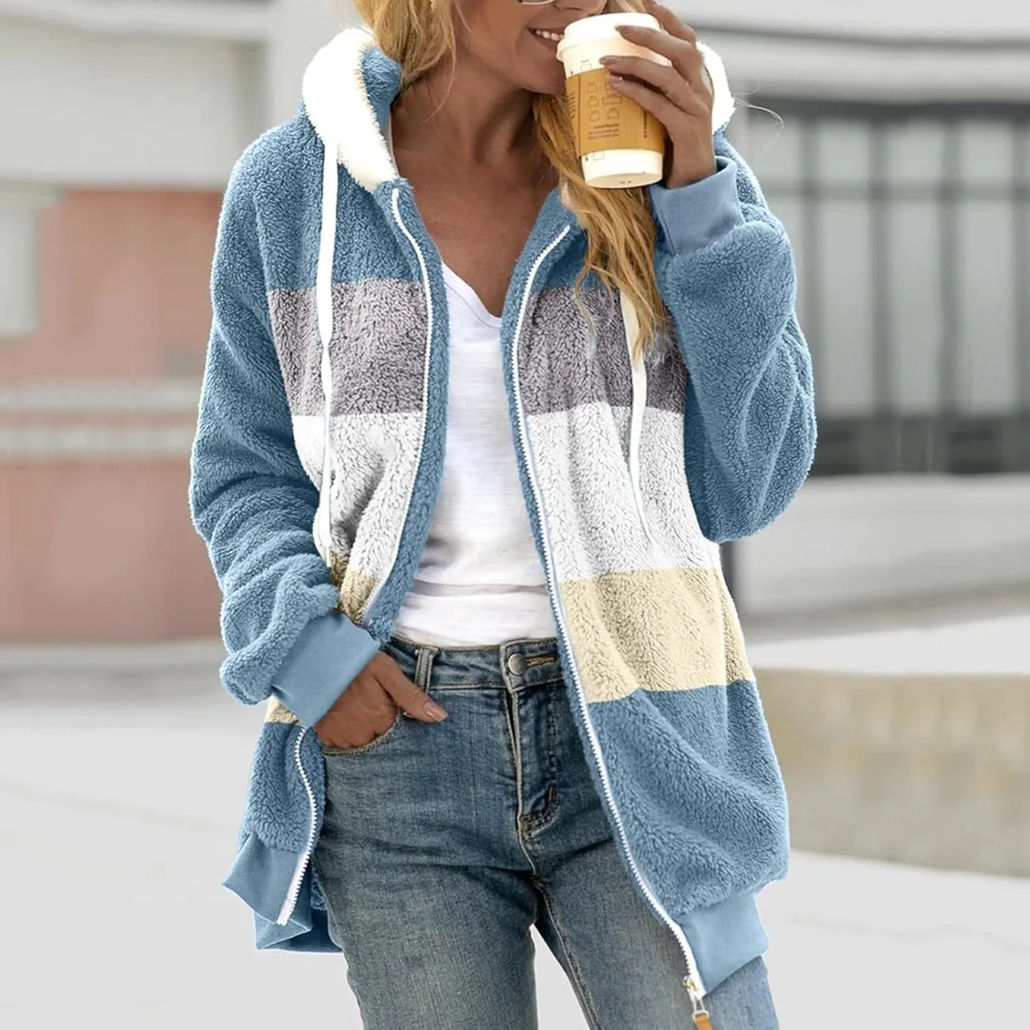 ChicCrate Womens Winter Coats Sherpa Jacket Fuzzy Fleece Jackets Oversized Casual Warm Outwear Zip Hooded Overcoat
