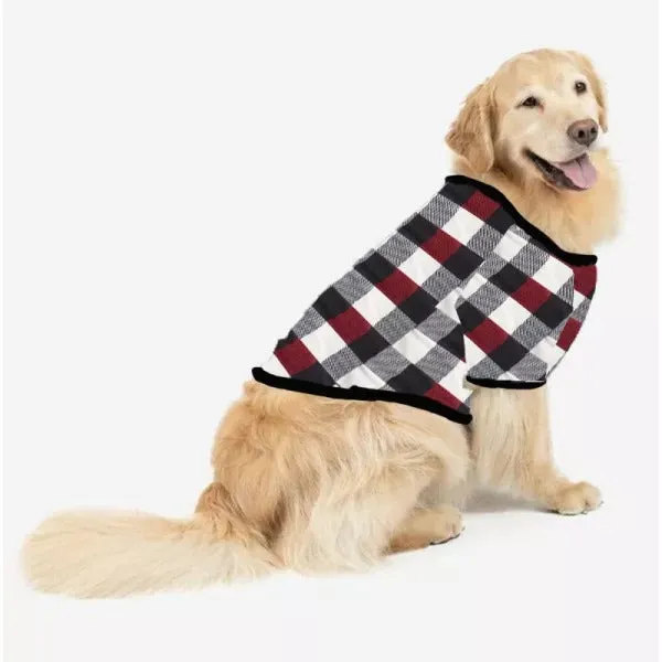 Christmas "Naughty&Nice" Letter Print Patterned Casual Long Sleeve Sweatshirts Contrast Tops and Red & Black & White Plaid Pants Family Matching Pajamas Set With Pet Bandana