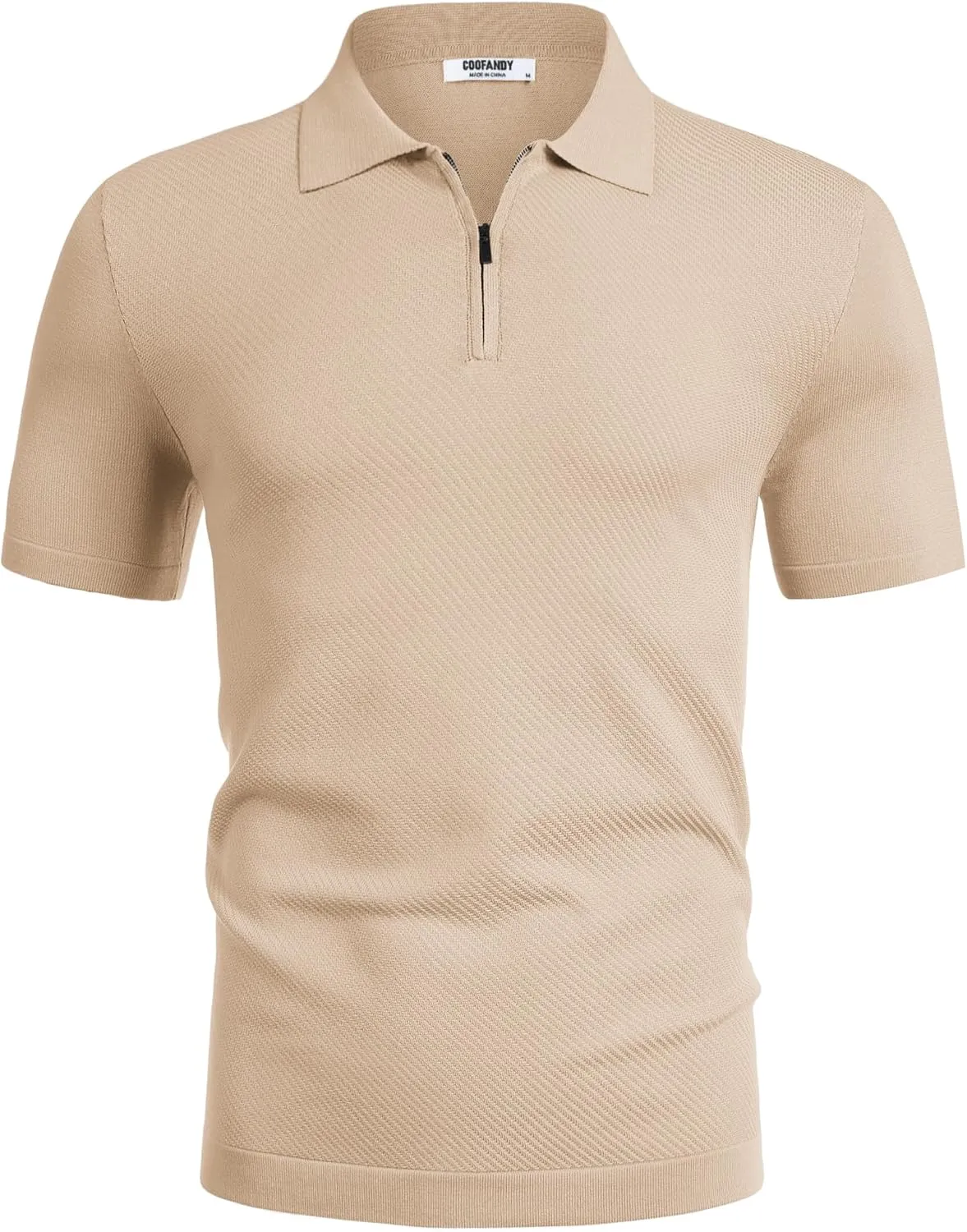 COOFANDY Men's Zipper Polo Shirts Short Sleeve Knit Polo T Shirt Casual Golf Polos for Men