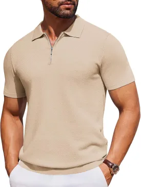 COOFANDY Men's Zipper Polo Shirts Short Sleeve Knit Polo T Shirt Casual Golf Polos for Men