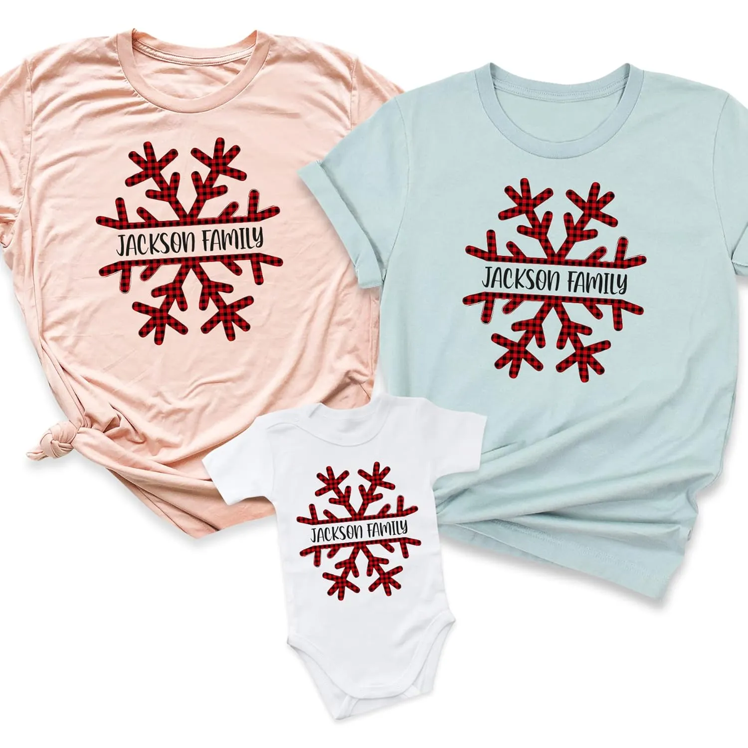 Customizable Christmas Family Shirts, Snowflake Winter Theme Custom Name Holiday Group T-shirts, Xmas Matching Family Christmas Top Pajamas, Pack of 1 (Youth Short Sleeve Tee)