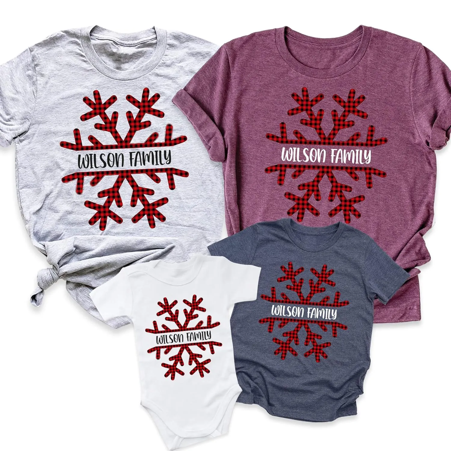 Customizable Christmas Family Shirts, Snowflake Winter Theme Custom Name Holiday Group T-shirts, Xmas Matching Family Christmas Top Pajamas, Pack of 1 (Youth Short Sleeve Tee)
