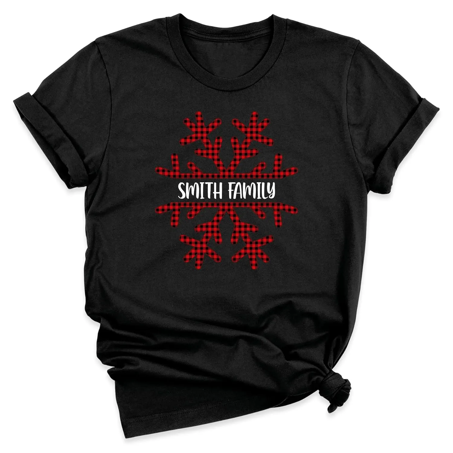 Customizable Christmas Family Shirts, Snowflake Winter Theme Custom Name Holiday Group T-shirts, Xmas Matching Family Christmas Top Pajamas, Pack of 1 (Youth Short Sleeve Tee)