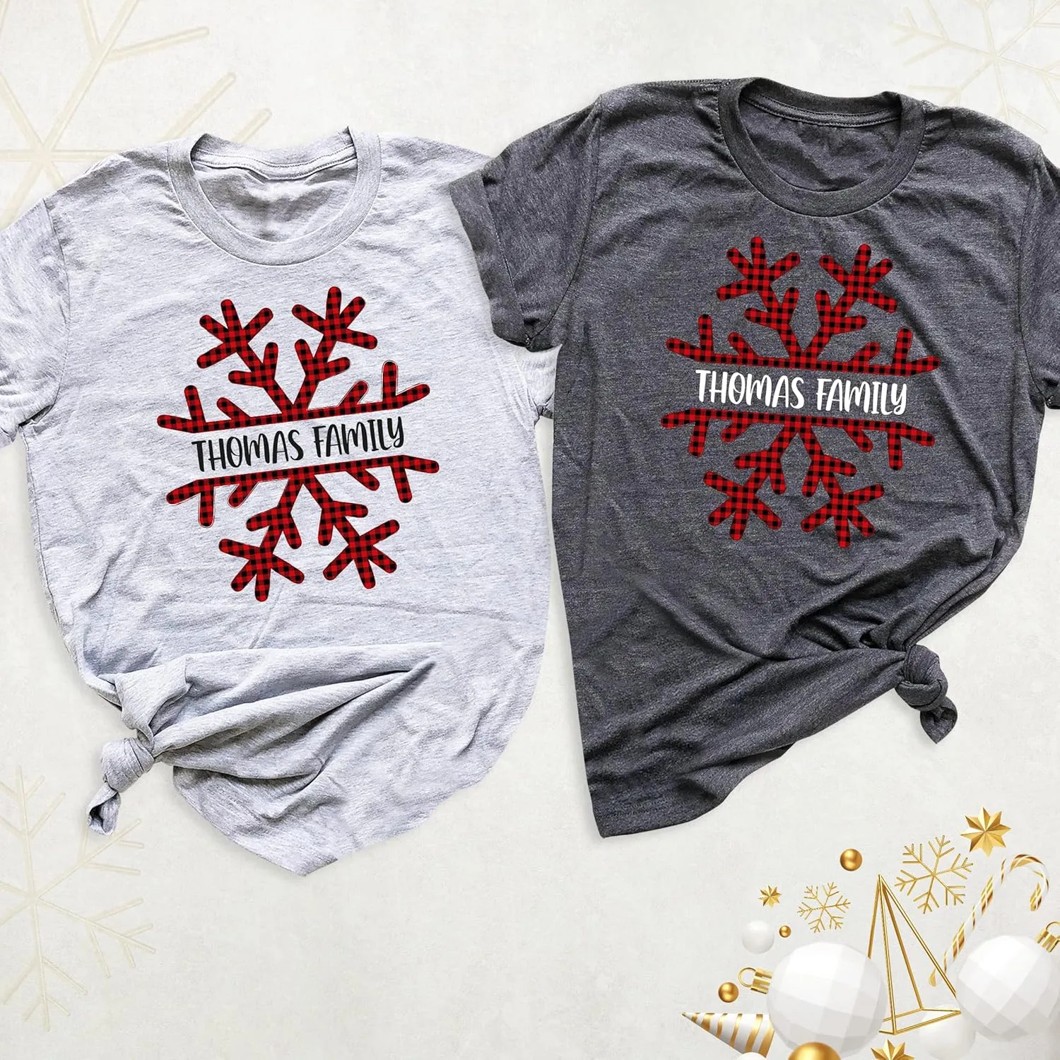 Customizable Christmas Family Shirts, Snowflake Winter Theme Custom Name Holiday Group T-shirts, Xmas Matching Family Christmas Top Pajamas, Pack of 1 (Youth Short Sleeve Tee)