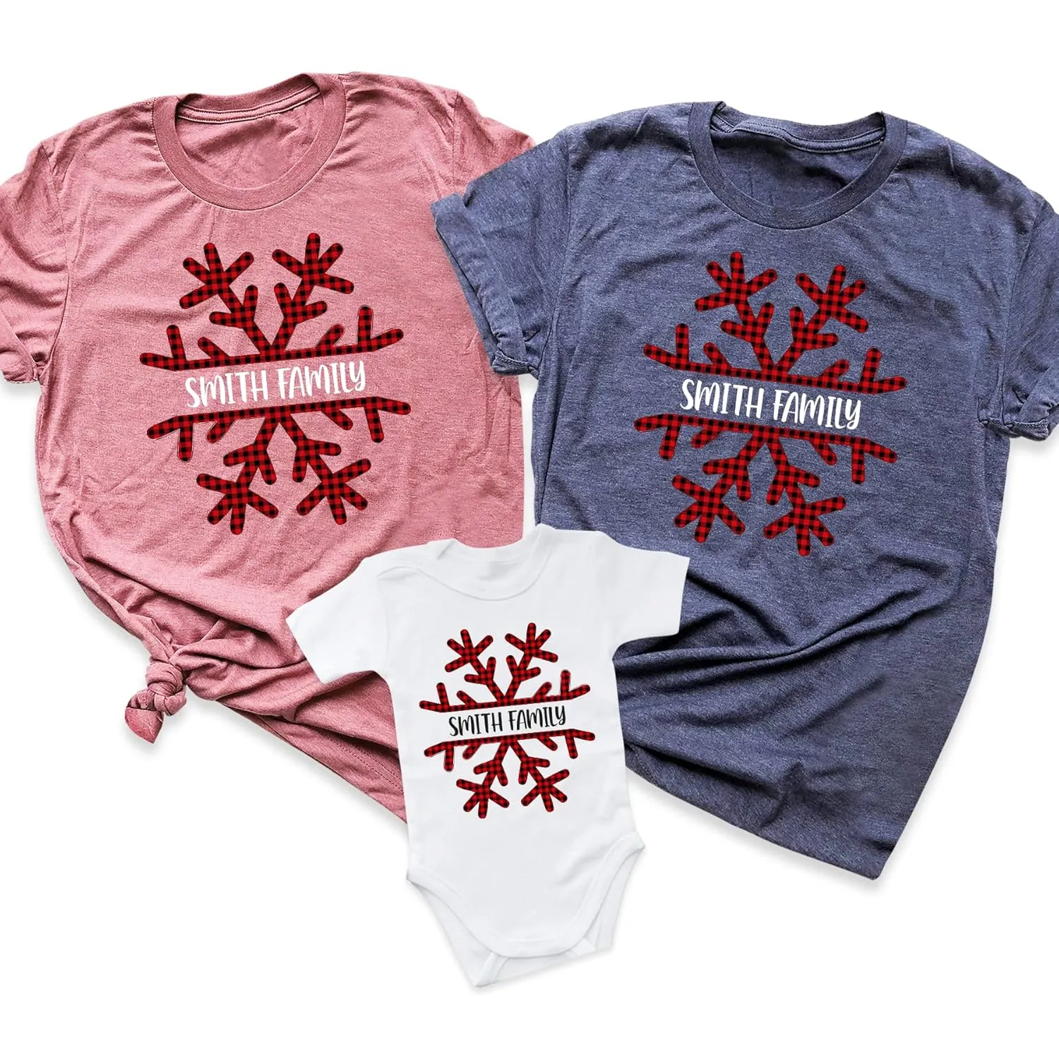 Customizable Christmas Family Shirts, Snowflake Winter Theme Custom Name Holiday Group T-shirts, Xmas Matching Family Christmas Top Pajamas, Pack of 1 (Youth Short Sleeve Tee)