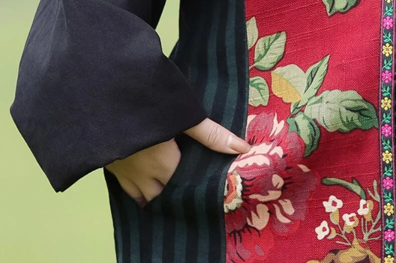 Embroidered Floral Maxi Tunic Dress - Long Sleeve Winter Robe for Maternity