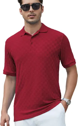 Esabel.C Men's Zipper Polo Shirts Textured Knit Short Sleeve Ribbed Stretchy Polo Shirts for Men