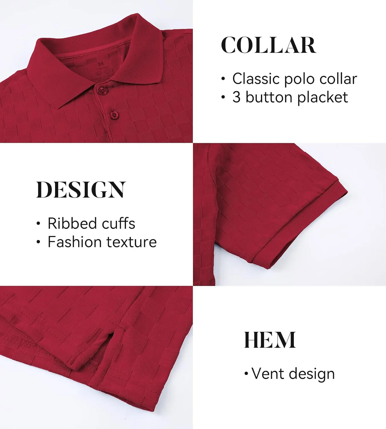 Esabel.C Men's Zipper Polo Shirts Textured Knit Short Sleeve Ribbed Stretchy Polo Shirts for Men