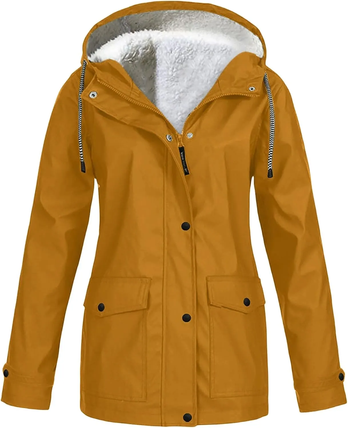 Fleece Lined Rain Jacket Women Fall Winter Warm Rain Coats Outdoor Waterproof Hooded Raincoat Windproof Windbreaker