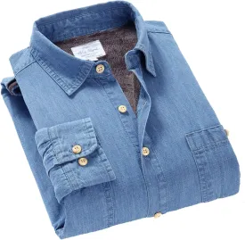 Flygo Men's Casual Long Sleeve Sherpa Lined Button Down Denim Shirt Jacket