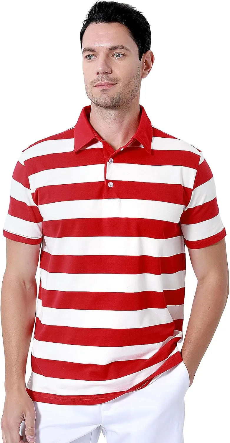 Funny World Men's Striped Polo Cotton Regular Fit Casual Short Sleeve Golf Shirt