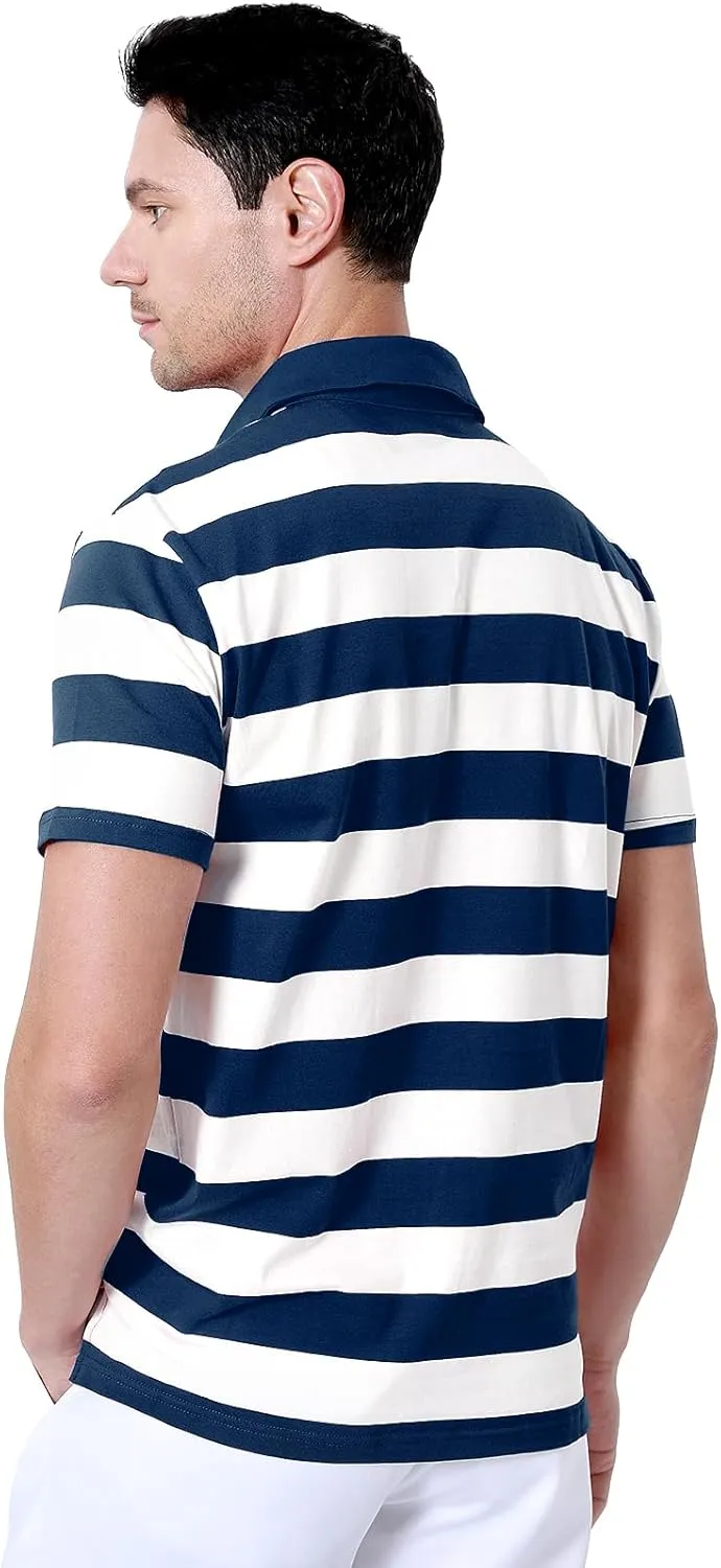 Funny World Men's Striped Polo Cotton Regular Fit Casual Short Sleeve Golf Shirt