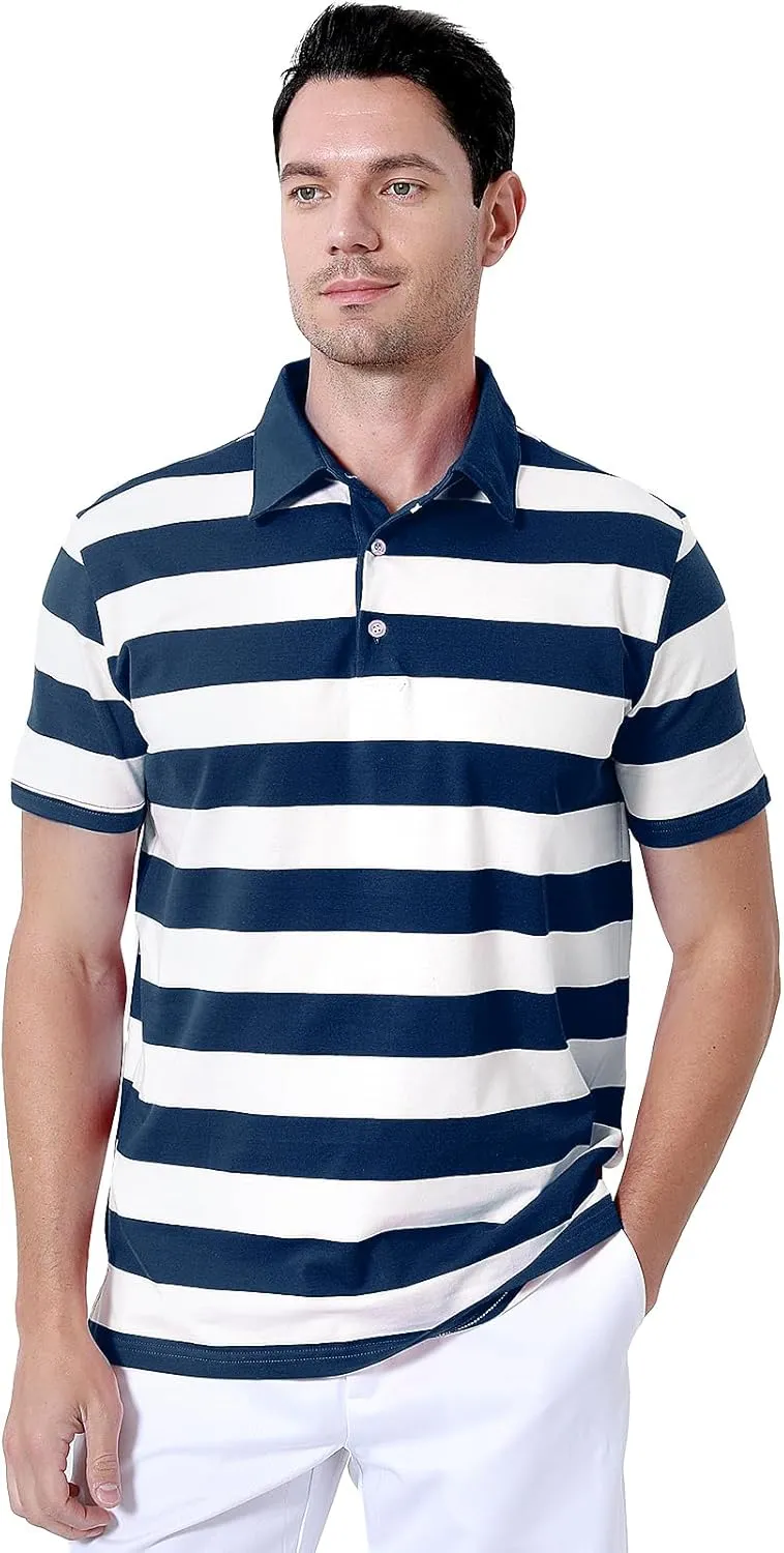 Funny World Men's Striped Polo Cotton Regular Fit Casual Short Sleeve Golf Shirt