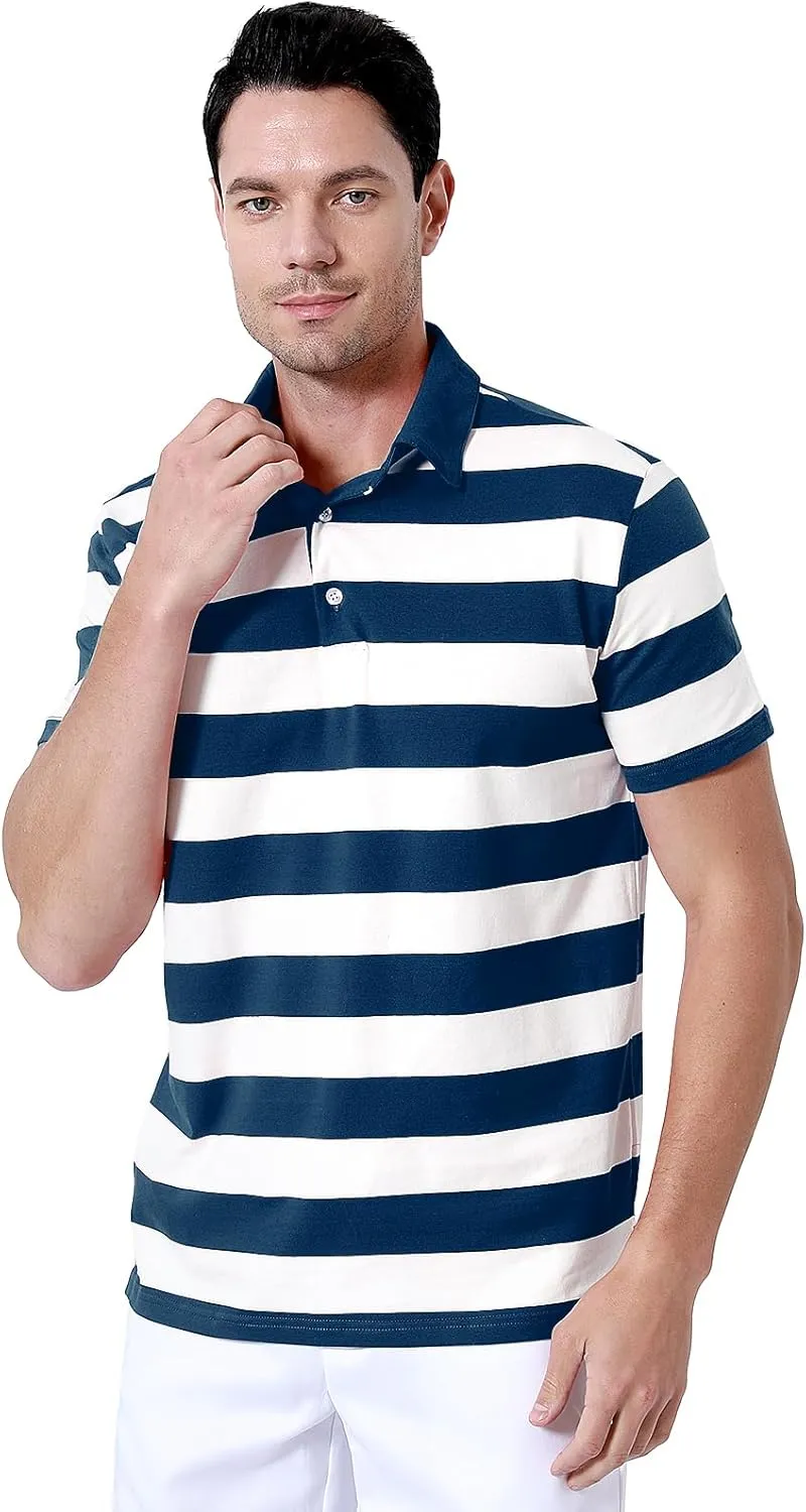 Funny World Men's Striped Polo Cotton Regular Fit Casual Short Sleeve Golf Shirt