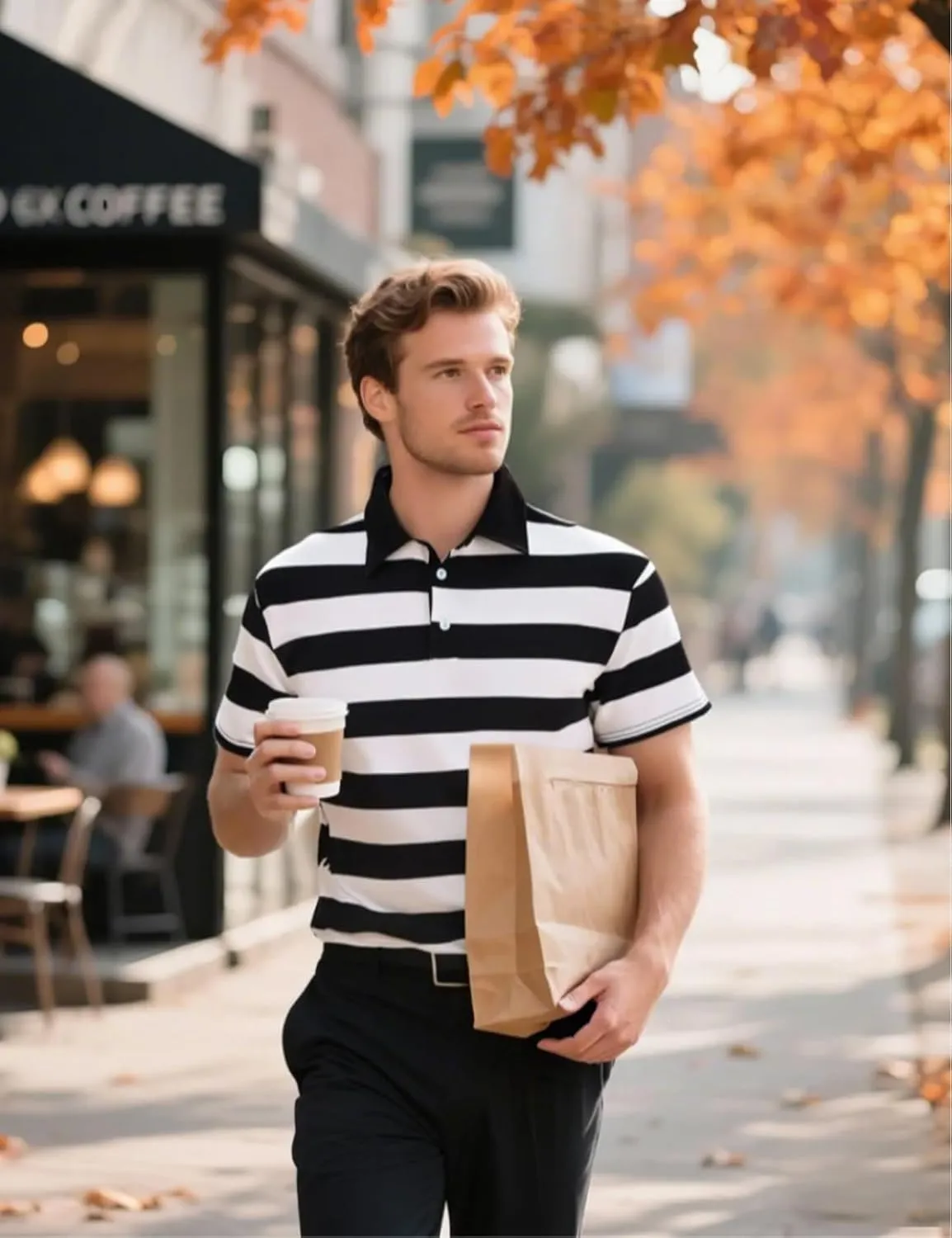Funny World Men's Striped Polo Cotton Regular Fit Casual Short Sleeve Golf Shirt
