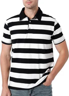 Funny World Men's Striped Polo Cotton Regular Fit Casual Short Sleeve Golf Shirt