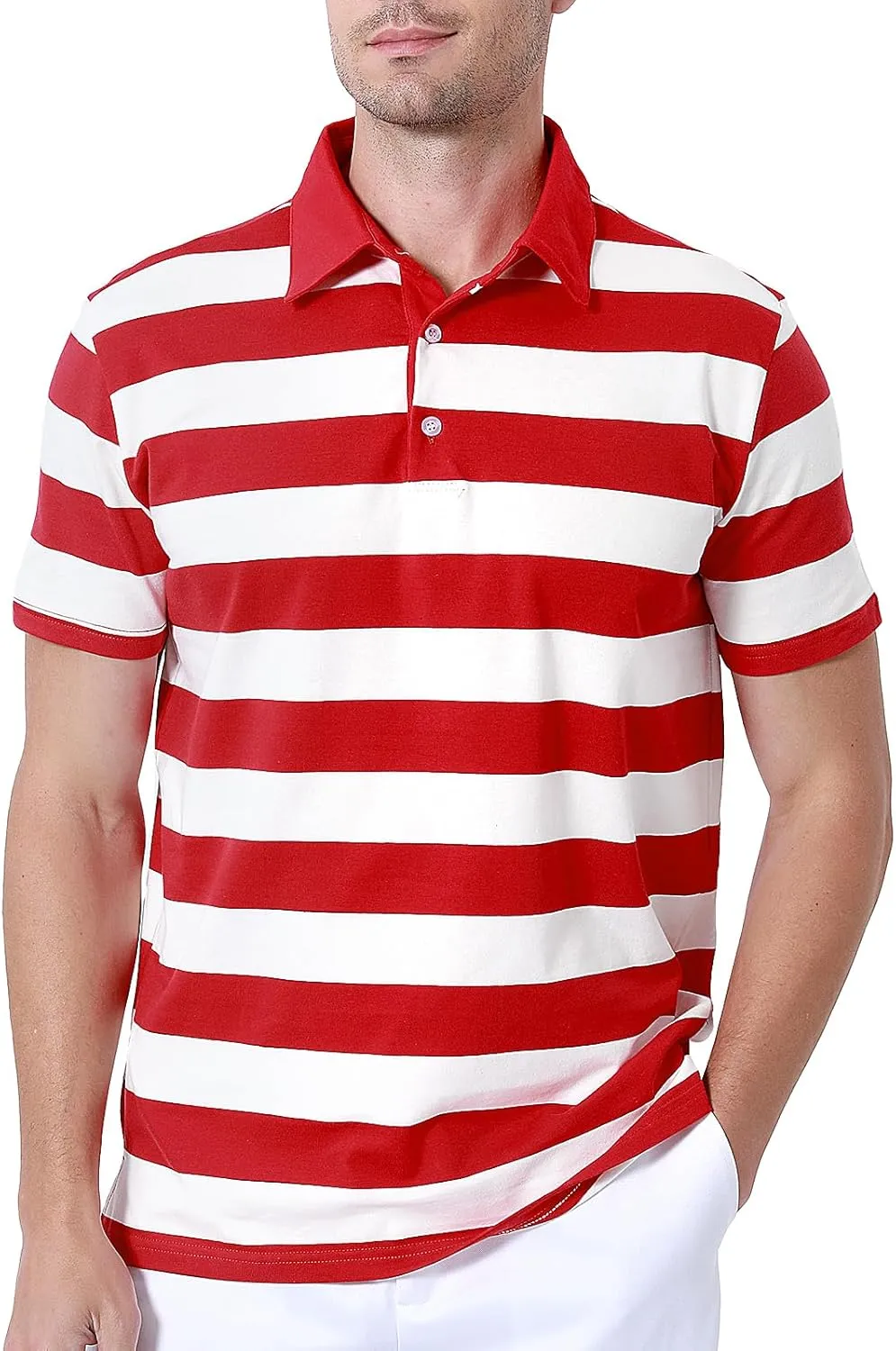 Funny World Men's Striped Polo Cotton Regular Fit Casual Short Sleeve Golf Shirt