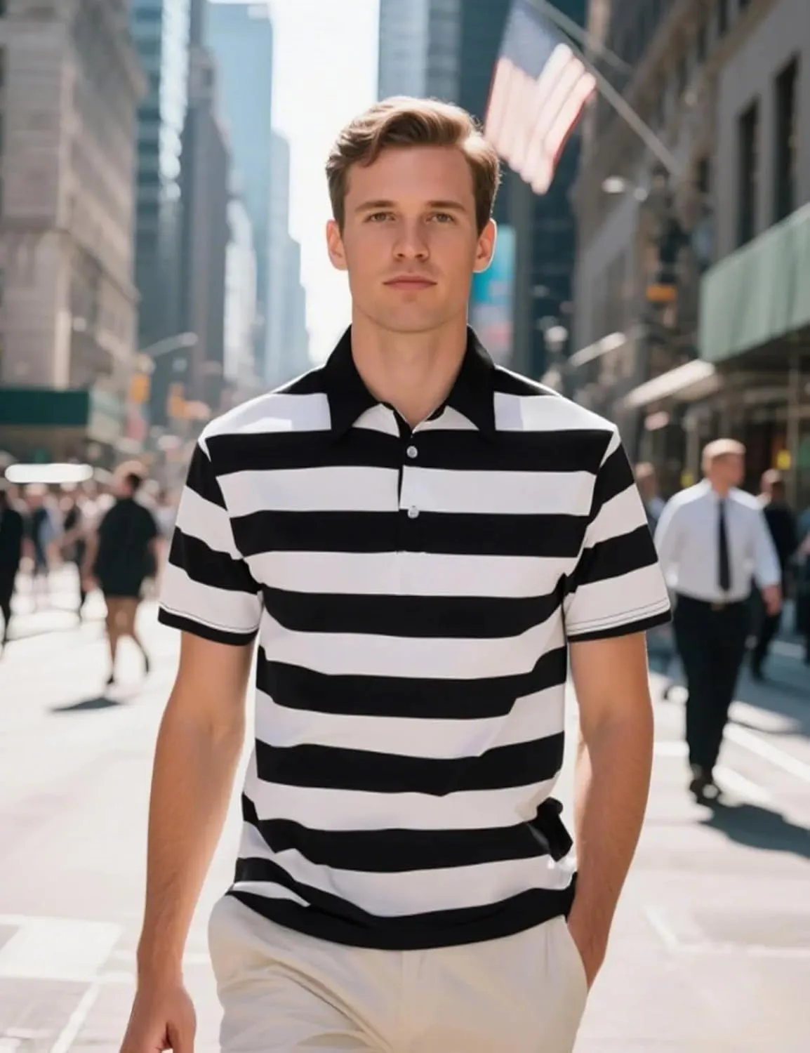 Funny World Men's Striped Polo Cotton Regular Fit Casual Short Sleeve Golf Shirt