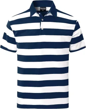 Funny World Men's Striped Polo Cotton Regular Fit Casual Short Sleeve Golf Shirt