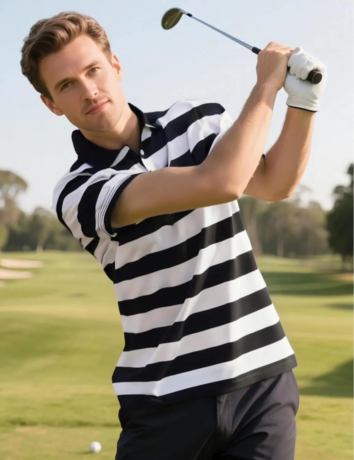 Funny World Men's Striped Polo Cotton Regular Fit Casual Short Sleeve Golf Shirt