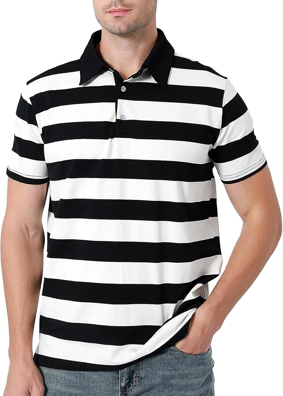 Funny World Men's Striped Polo Cotton Regular Fit Casual Short Sleeve Golf Shirt