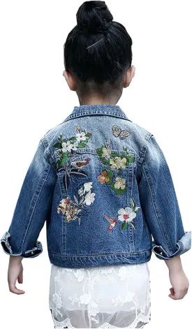 Girls Denim Jacket Coats Fashion Children Outerwear Flower Embroidered Denim Coats Autumn Kids Clothing