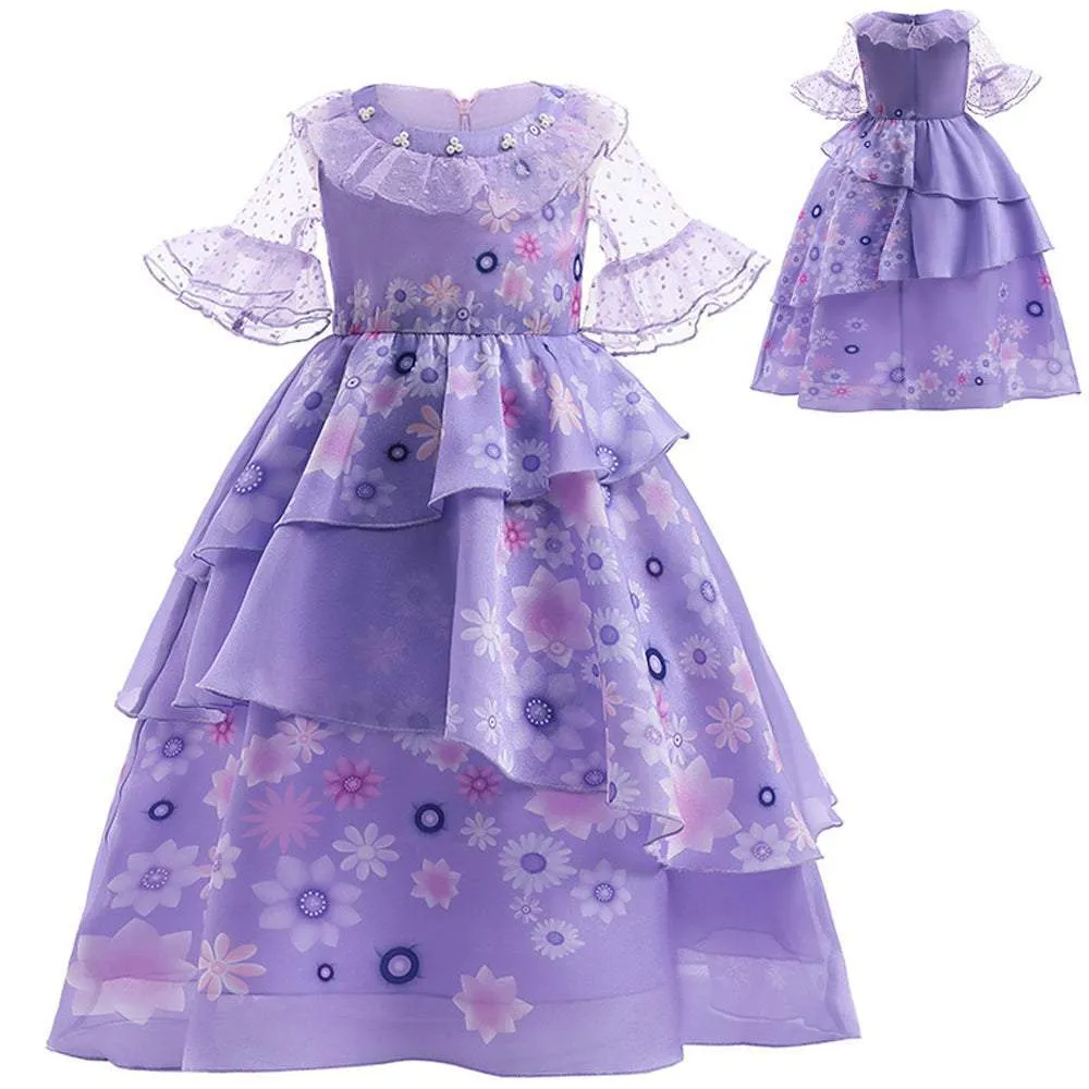 Girls Encanto Isabela Costume Cartoon Princess Dress Fancy Party Outfits