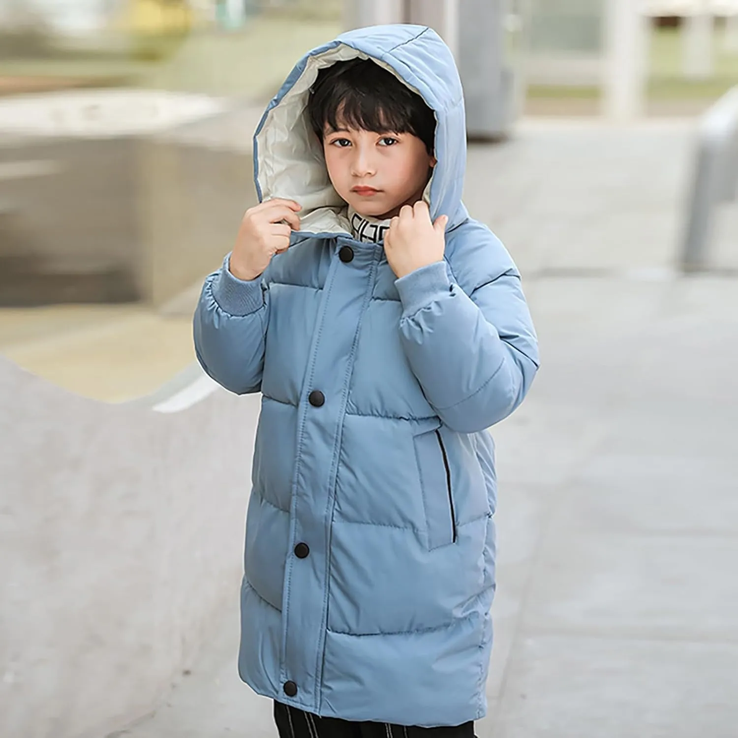 Girls Long Winter Coat Hooded Puffer Jacket Kids Lightweight Down Coat Insulated Parka Thicken Warm Padded Jacket