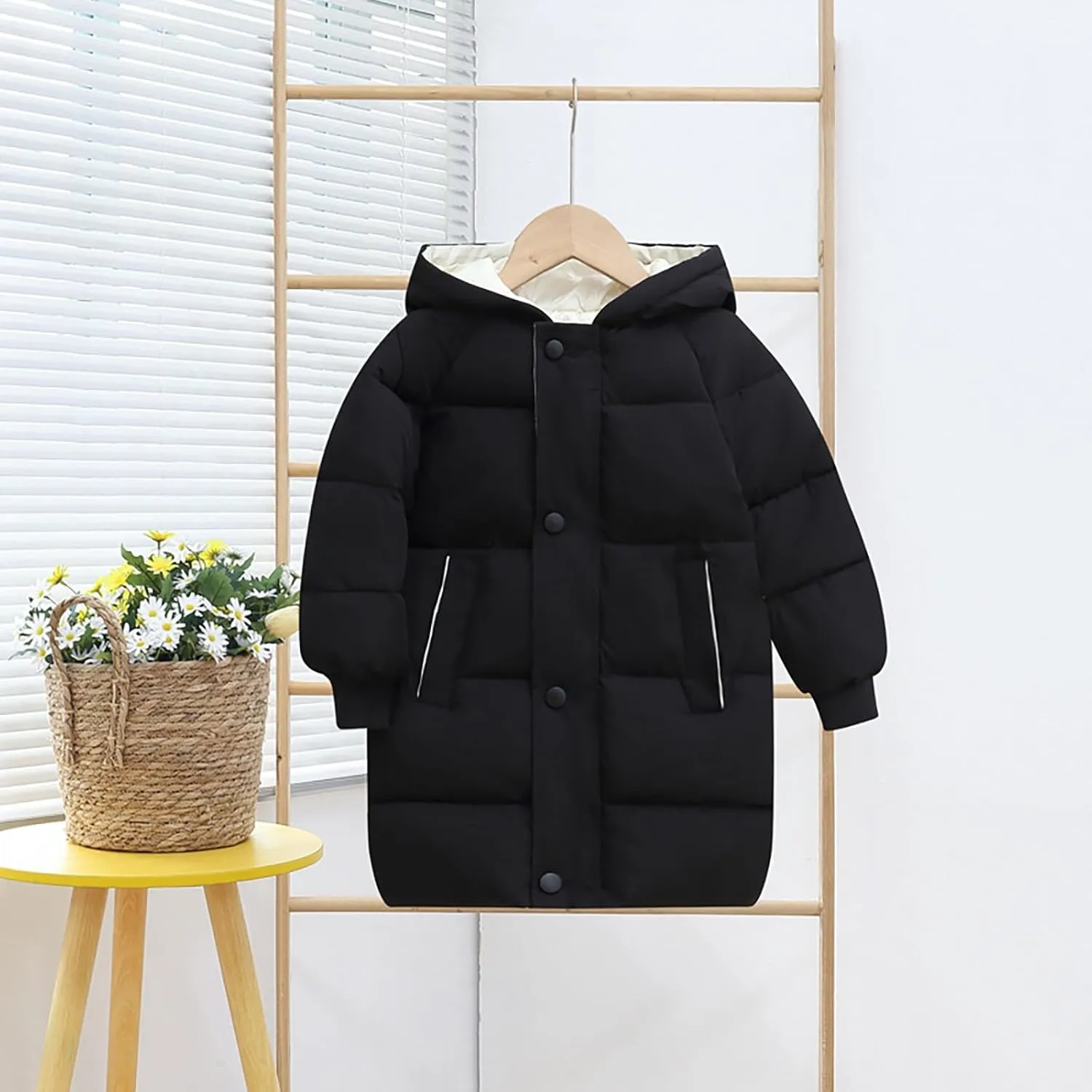 Girls Long Winter Coat Hooded Puffer Jacket Kids Lightweight Down Coat Insulated Parka Thicken Warm Padded Jacket