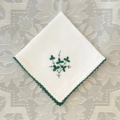 Handkerchief Ladies - Linen Green Shamrock With Picot Edge