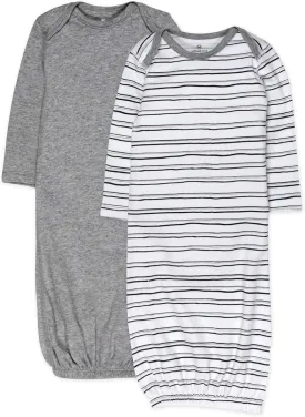 HonestBaby 2-Pack Sleeper Gowns Layette Sets 100% Organic Cotton for Newborn Baby Boys, Girls, Unisex