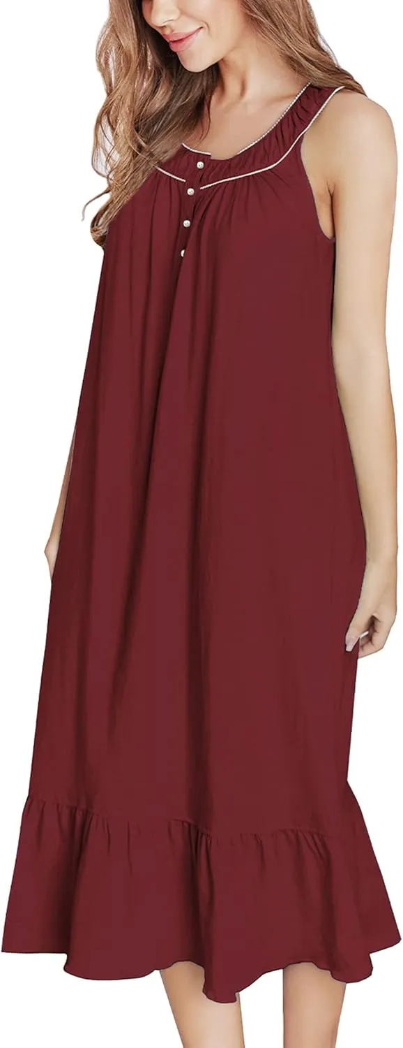 IZZY   TOBY 100% Cotton Nightgowns for Women Soft Ladies Gowns Sleepwear Long Sleeveless Nightgown
