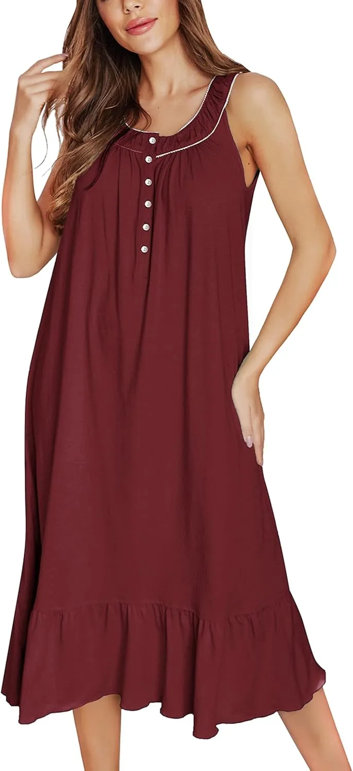 IZZY   TOBY 100% Cotton Nightgowns for Women Soft Ladies Gowns Sleepwear Long Sleeveless Nightgown