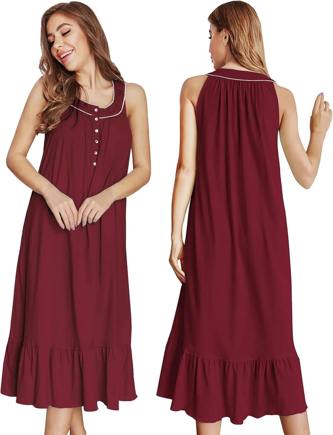 IZZY   TOBY 100% Cotton Nightgowns for Women Soft Ladies Gowns Sleepwear Long Sleeveless Nightgown
