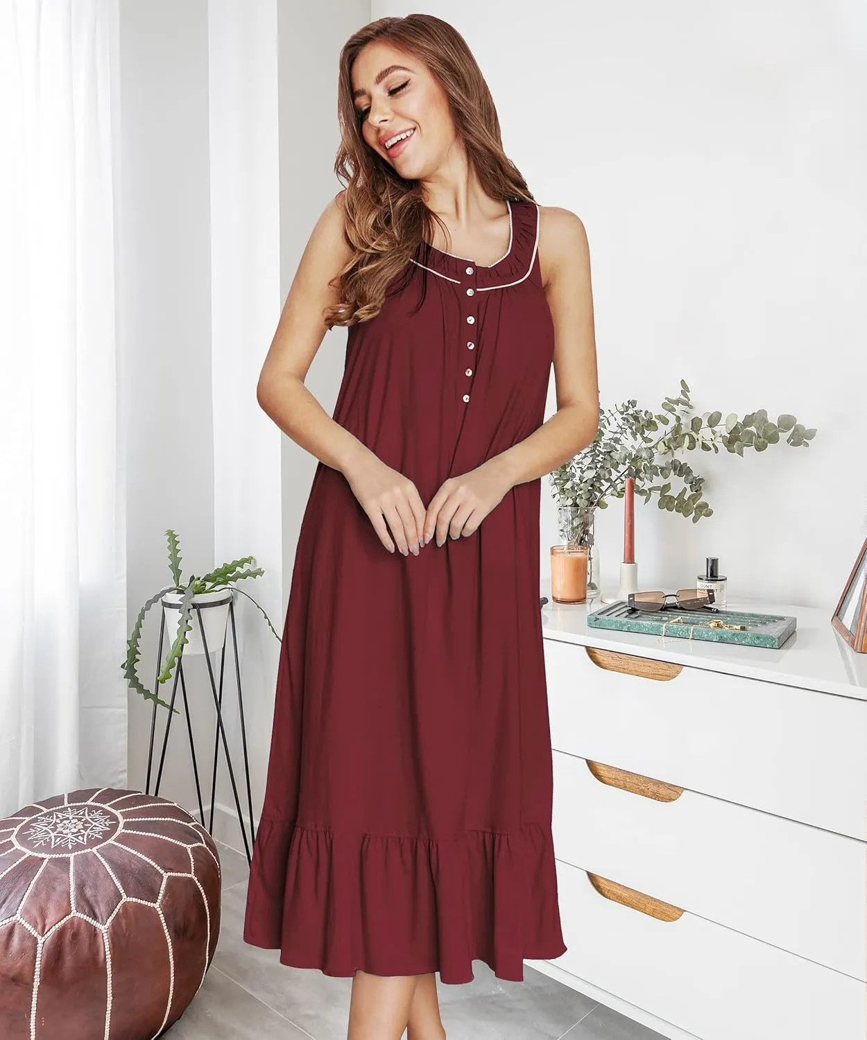 IZZY   TOBY 100% Cotton Nightgowns for Women Soft Ladies Gowns Sleepwear Long Sleeveless Nightgown