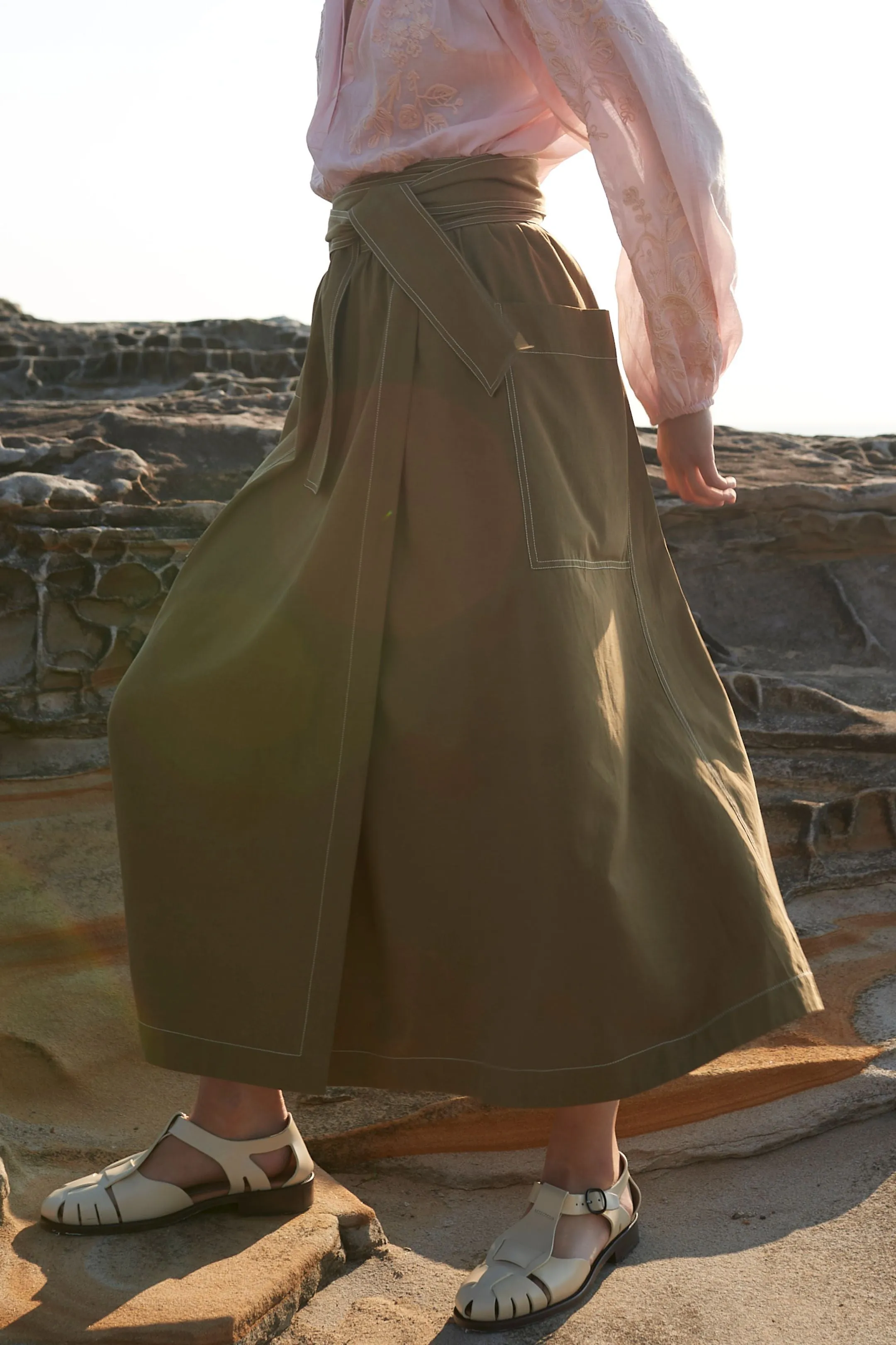Khaki Twill Wrap Skirt