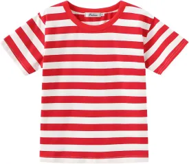 Kids Striped T Shirt, Boys Girls Short Sleeve T-Shirts, Crewneck Tee for Kids 3-12 Years