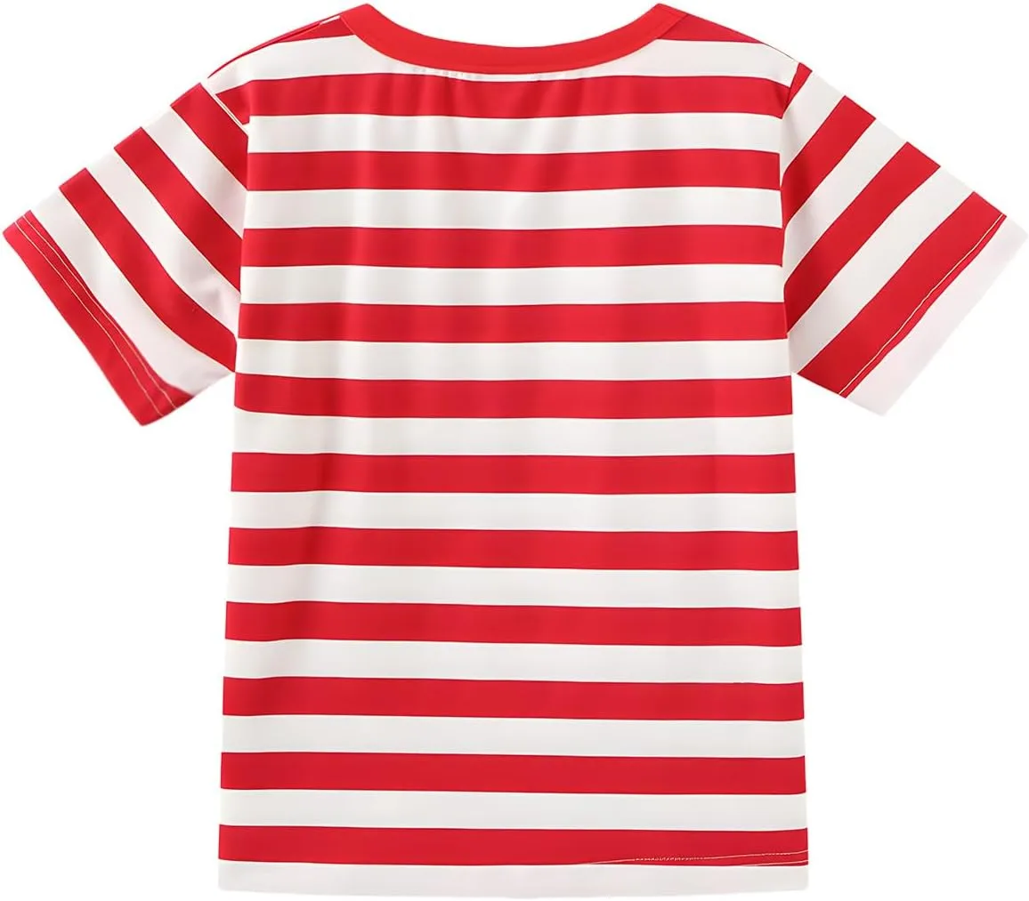 Kids Striped T Shirt, Boys Girls Short Sleeve T-Shirts, Crewneck Tee for Kids 3-12 Years