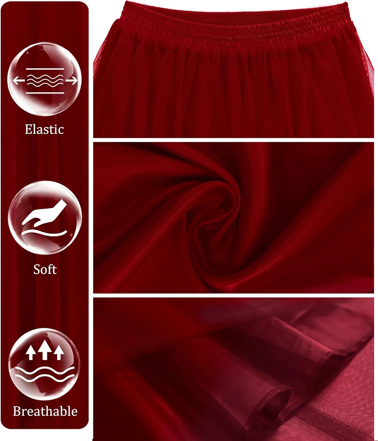 Kingfancy Women's Winter Skirts 2 Layered Tulle Tiered Long Skirts Elastic Waist A-Line Midi Skirts