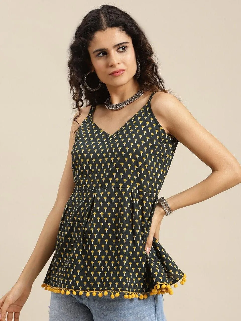 KSUT Black Geometric Print Top
