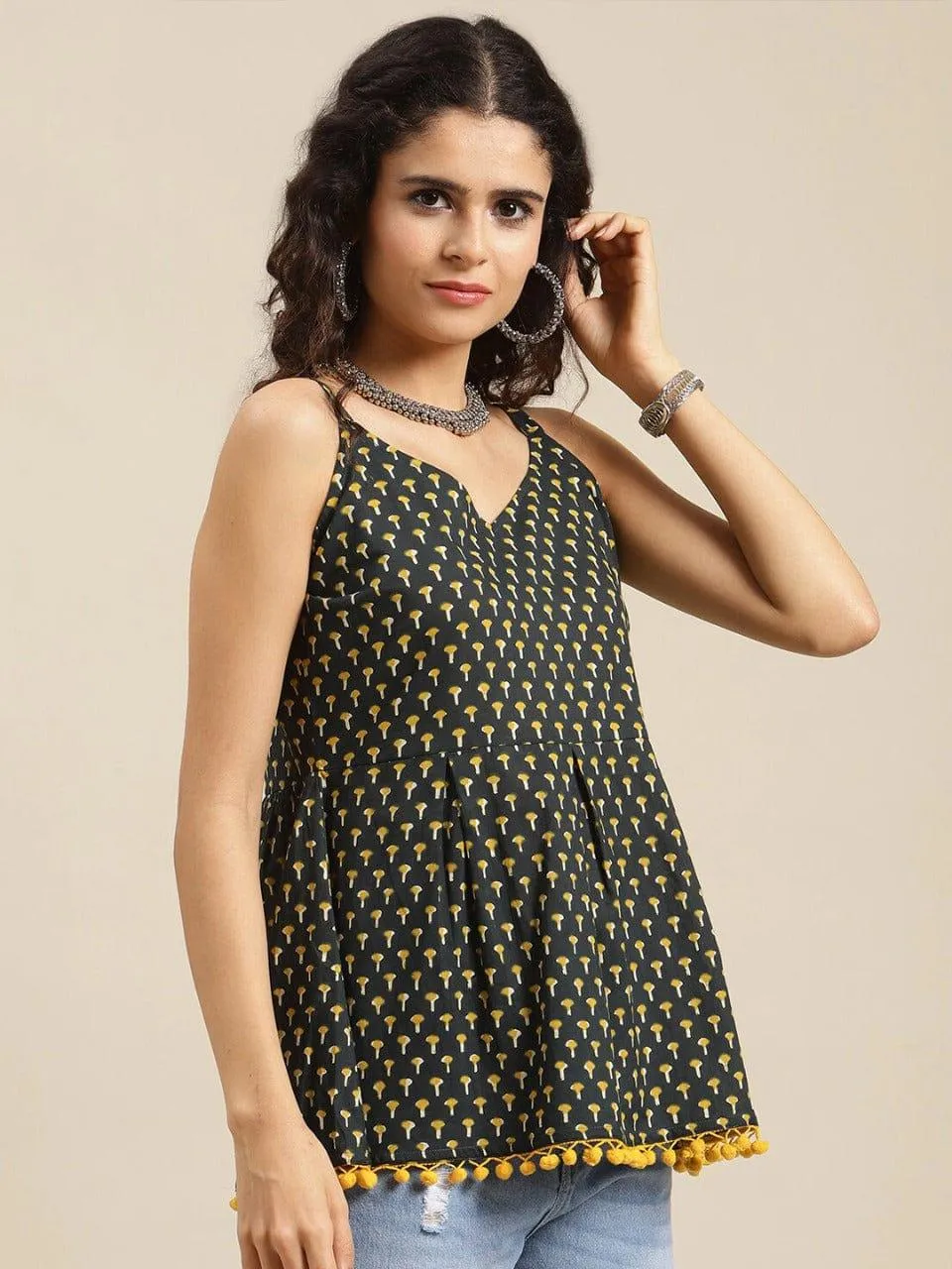 KSUT Black Geometric Print Top